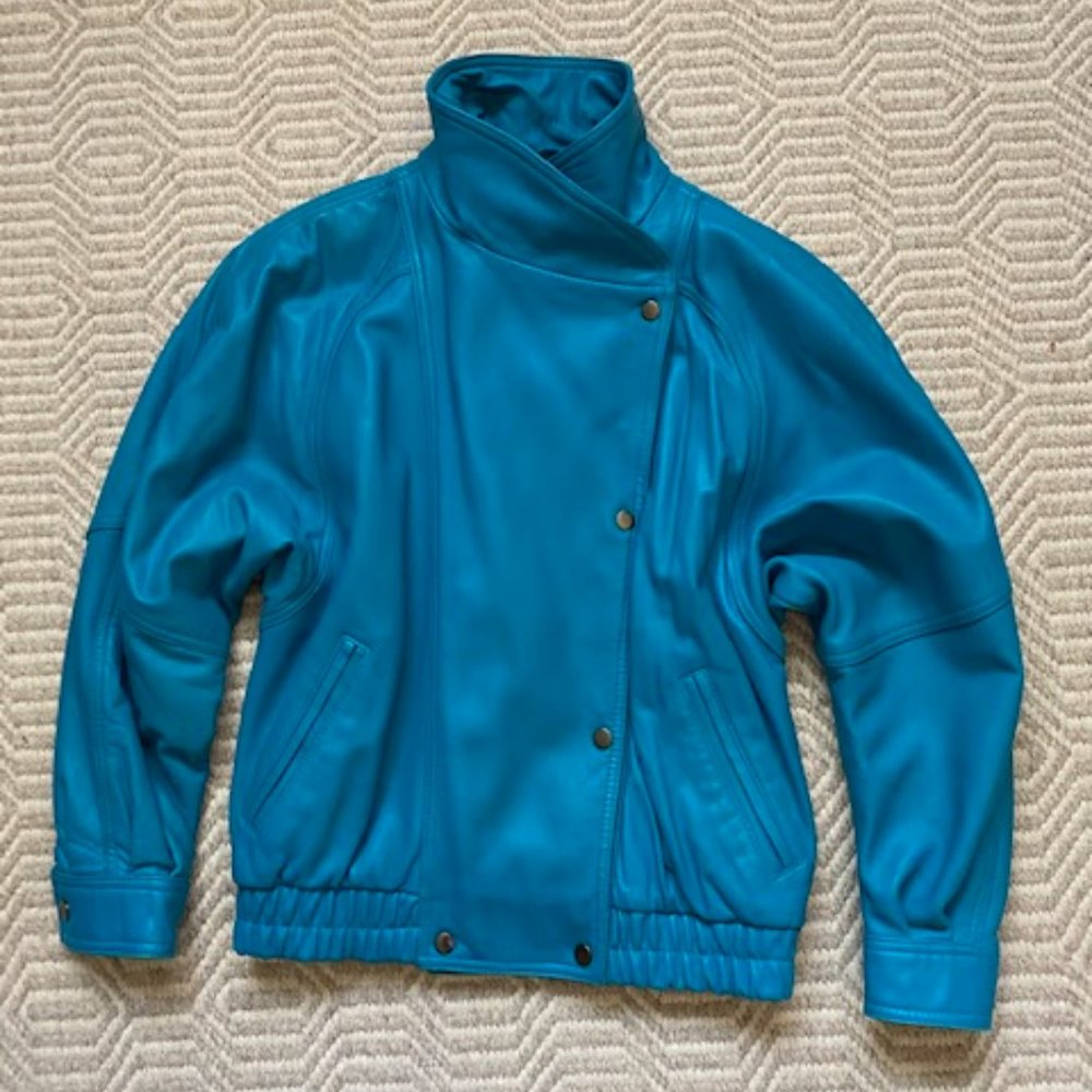 NORDSTROM Vintage Dolman Turquoise Leather Jacket